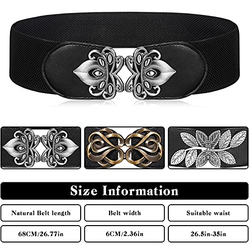 Geyoga 3 Pieces Vintage Wide Elastic Stretch Waist Belt Retro Cinch Buckle Belt Dress Belt for Women Daily Collocation3