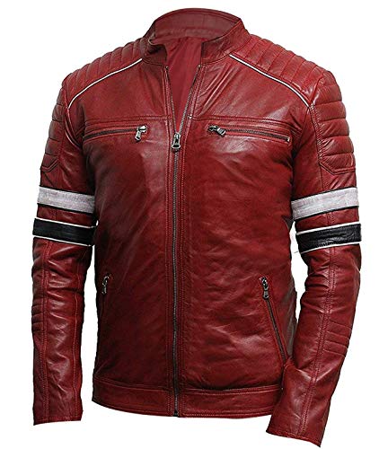 Image of Men's Motorcycle Vintage Cafe Racer Style Biker Quilted Leather Jackets