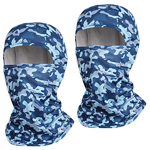 [MCA Products] 迷彩 メッシュ フルフェイスカバー バラクラバ ヘルメット インナーキャップ 濡らしてひんやり 吸水冷感 速乾 高通気性 紫外線カット 日焼け防止 色数豊富 サイクリング ツーリング スポーツ アウトドア 野外活動 フリーサイズ 男女兼用 (ブルー2枚組)