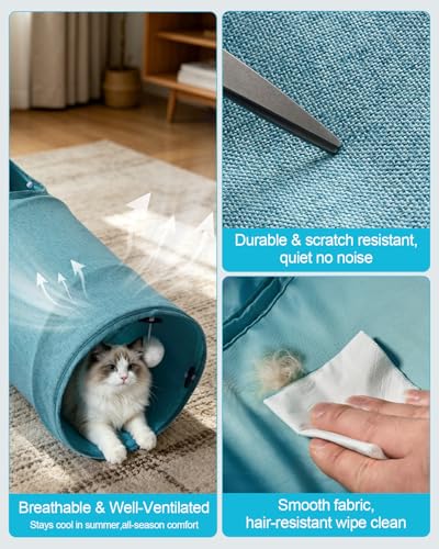 Image of Cat Tunnel, 3 Straight Shaped Tunnels 6 DIY Shapes with Wand Toys, No Noise Scratch Resistant Cool Linen Fabric, Interactive Pet Tunnel Tube for Indoor Cats, Puppy and Rabbits