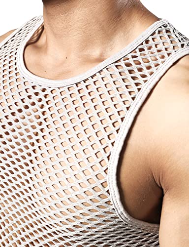 Image of JOGAL Men's Mesh Fishnet Fitted Sleeveless Muscle Top