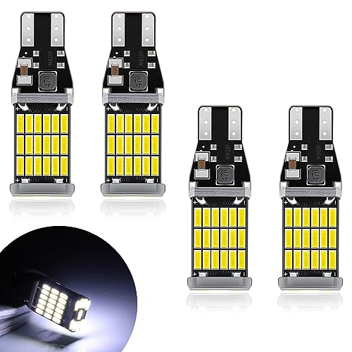 pvotawp 4PCS 921 912 LED Brake Lights, T15 45SMD-4014 Chipsets Backup Reverse Light Bulbs, 906 W16W Error Free Super Bright LED Bulb Replacement for Car Truck Cargo Backup Reverse Lights (White)
