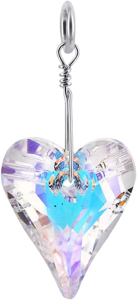 Gem Avenue Heart Shape Clear AB Austrian Crystal 925 Sterling Silver Charm Pendant for Women