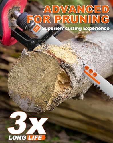 Image of 8 Pack 12 Inch 5 Tpi Wood Pruning Reciprocating Saw Blades for Tree Trimming and Wet Wood Cutting, Cr-V Sawzall Blades with Fleam-Ground Teeth for Longer Life and Faster Cutting Speed, 1 x Handle