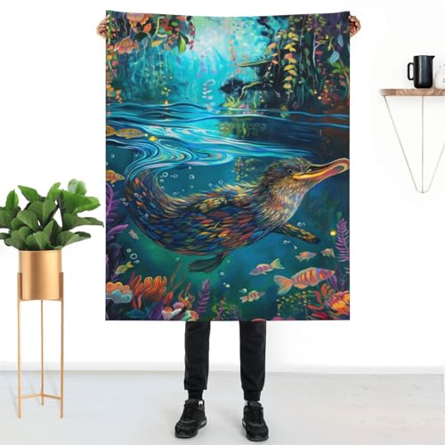 kynvora Platypus Flannel Blanket 50'x60', Fun and Unique Throw Blanket for Kids and Adults, Ideal for Sofa, Bed, and Home Decor, Cozy and Lightweight for All Seasons, for Animal Lovers