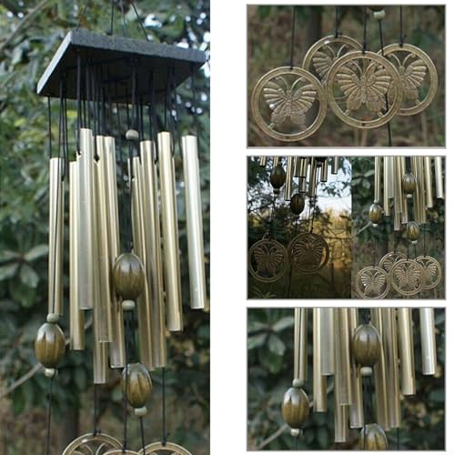 SMZhomeone Grande campana a vento in acciaio farfalla con 12 tubi campanelli a vento per giardino esterno interno patio cortile camera decorazione casa, 0M817SE1O1PR715753M6JR20C319