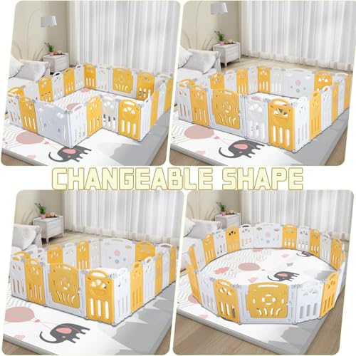 Image of FAHKNS 55x55x24in Babycare Playpen, Foldable Playpen with 14 Panels for Babies and Toddlers, Adjustable Baby Fence, Safety Play Yard with Gates for Indoor and Outdoor Play