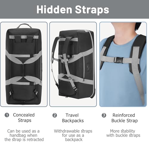 Travel Duffle Bag with Wheels, Large Capacity Rolling Duffle Bag for Travel, Duffle Roller Bags Rolling Luggage Bag with Multi-pocket for Travel (Expandable from 109L to 129L)3