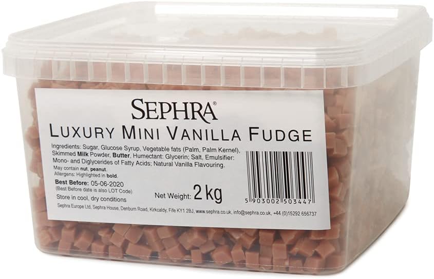 Mini Fudge Cube Pieces 2kg in Resealable Plastic Tub