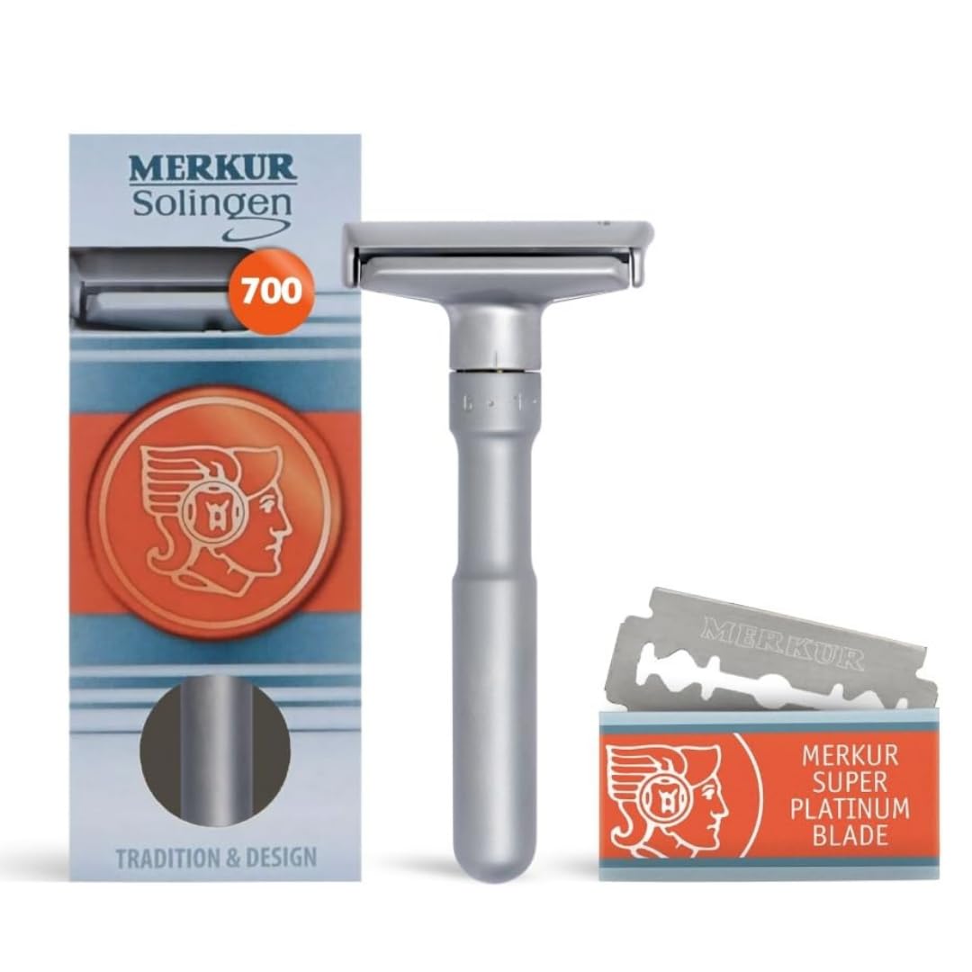 Merkur Razor MK-700002 – Maquinilla de afeitar de seguridad ajustable de cromo cepillado, 1 unidad (paquete de 1)