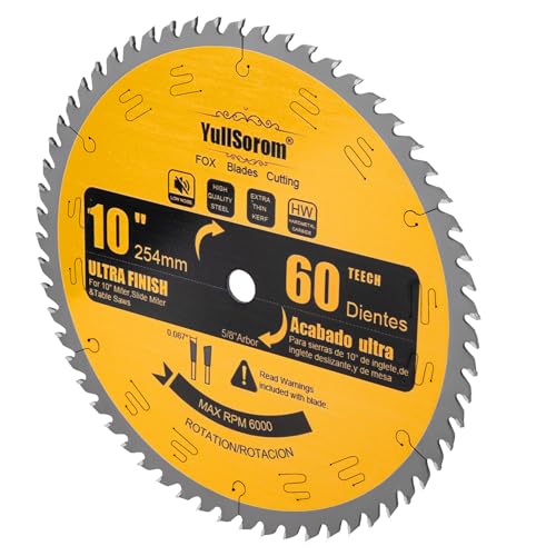 Image of 10 Inch Thin Kerf Fine Finish Crosscut Table Saw Blades, 60-Tooth ATB TCT Fine Finish Wood Cutting Circular Saw Blade with 5 /8 Inch Arbor