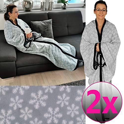 Diluma Set x2 Batamanta Snowflakes 150 x 170 cm - Acogedora y cálida batamanta de Microfibra con un diseño Invernal Original, Color:Gris