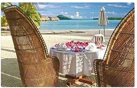 Tollyee Indoor Floor Rug/Mat - Table for Two on a White Sand Beach on Paradise Tropical Island Bora Bora Tahiti Polynesia (23.6" x 15.7", 60cm x 40cm)