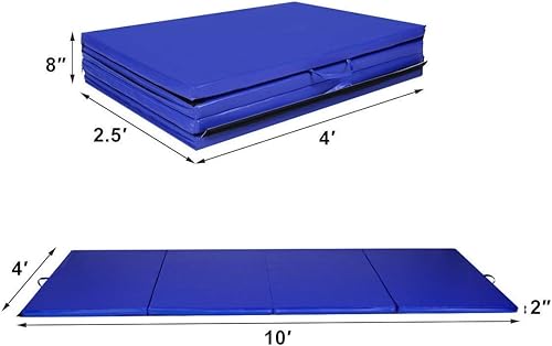 Miniatura 6 de HOMGX Tapete de gimnasia plegable de 4 x 10 x 2 pulgadas de grosor, panel de ejercicio de fitness, colchoneta de gimnasia (azul)