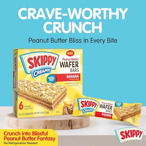 Image of SKIPPY Creamy Peanut Butter Wafer Bars, Banana Flavor with Real Fruit & Oats, 6 Individually Wrapped Bars (7.8 oz Box)