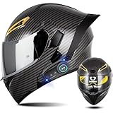 AAREG Bluetooth Modular Motorcycle Helmet with Tail DOT Approved Flip Up Front Helmets Dual Anti-Fog Visors Full Face Helmet Built-in Mp3 Integrated for Adults Men Women 55-64CM (T, Large)