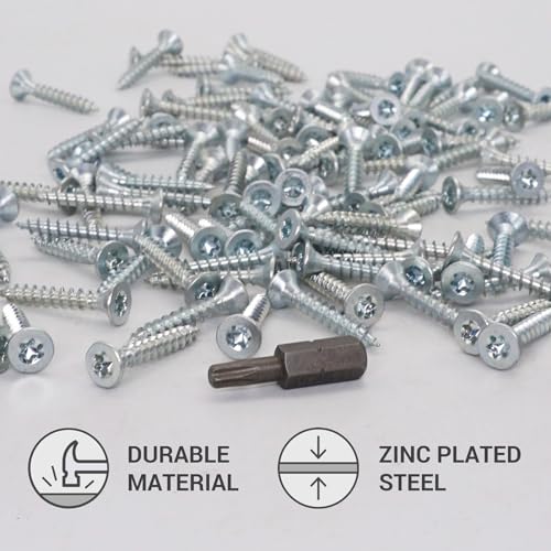 SKIR'CO (300 pcs) Zinc Plated Steel Wood Screws 4.0 x 25 mm, Torx Head, Countersunk Head, Chipboard Screws, Fully Threaded - Image 3