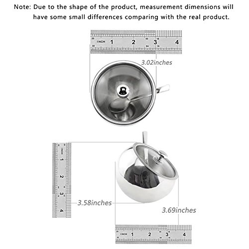 Small Sugar Bowl, [10 Ounces (300 Milliliter /1.25 Cup)], Newness Stainless Steel Sugar Bowl with Glass Oblique Opening Lid (for better recognition) and Sugar Spoon for Home and Kitchen - Thumbnail 4