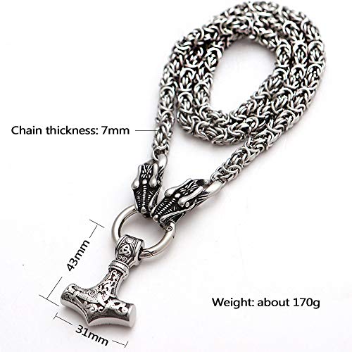 Thor's Hammer Pendant Double Dragon Head Byzantine Chain Necklace for Men,Handmade Norse Viking Mixed Gold Mjolnir Amulet Scandinavian Celtic Pagan Jewelry4