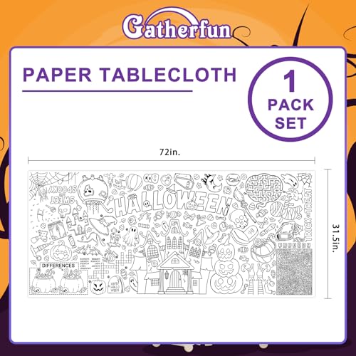 Image of Gatherfun Halloween Coloring Tablecloth - 31.5 x 72 Inches,Versatile Paper Coloring Banner /Table Cover for School Party Halloween Decoration