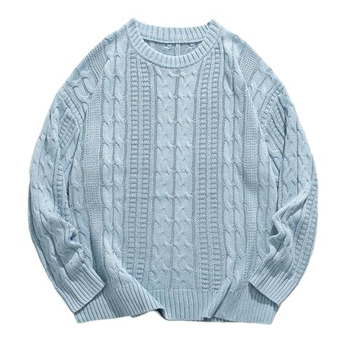 Men Crew Neck Knit Sweater Solid Long Sleeve Loose Casual Warm Pullover Jumper