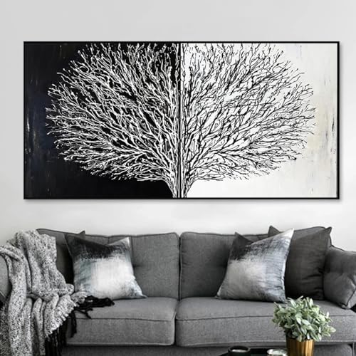 Affiche arbre abstrait noir et blanc 30x60cm pour salon