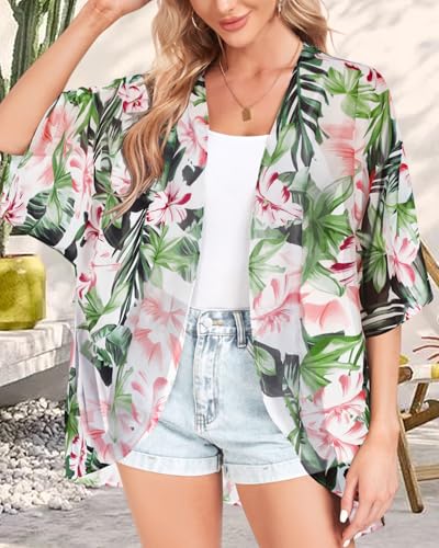 Image of Women Kimono Cardigans Casual Summer Tops Cover up Open Front Floral Print Resort Wear 2026