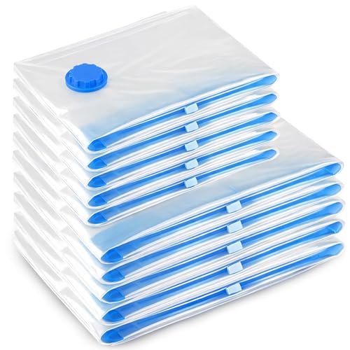 Retoo Vakuumbeutel 10 Stück – Wiederverwendbare Aufbewahrungsbeutel in 2 Größen (50x60 & 70x100cm), mit Luftdichtem Ventil, Ideal für Kleidung, Bettwäsche, Kissen & Reisen – Platzsparend & Wasserdicht