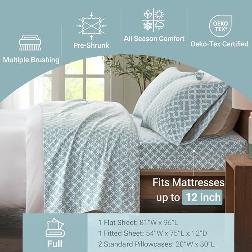Image of True North by Sleep Philosophy Cozy Flannel Warm 100% Cotton Sheet - Novelty Print Animals Stars Cute Ultra Soft Cold Weather Bedding Set, Full, Aqua Geo 4 piece
