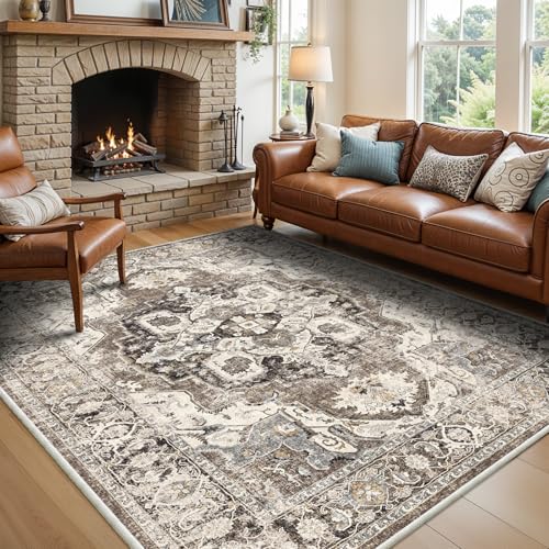 YOUFORTONG Area Rugs 5x7 Washable Non-Slip Boho Rug Stain Resistant Rugs for Living Room Dining Room Bedroom Low-Pile and Ultra Soft Area Rug (Beige, 5x7)