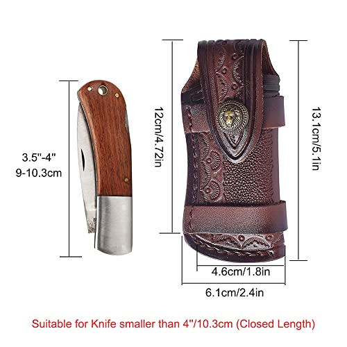 Mioyoow Pocket Knife Sheath, 4'' Leather Knife Pouch Horizontal Folding Knife Holster With Belt Loop For Small Folding Knife Trapper Knife #TOP3