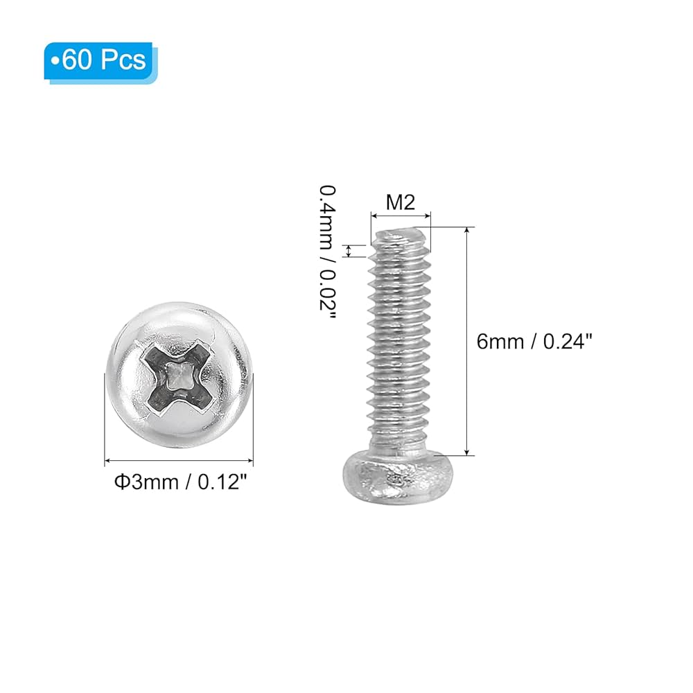 Amazon | PATIKIL 小ネジ 丸頭 十字穴付き 60個 M2-0.4 x 6mm