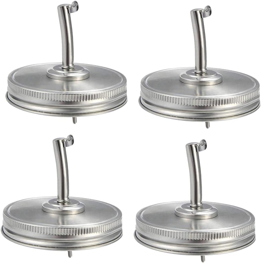 4pcs Stainless Steel Nozzle Wide Mouth Jar Lids Canning Jar Pour Spout Jar Moonshine Pourer Oil Spout Jar with Lid Olive Oil Dispenser Jars Spout Long Mouth Jug