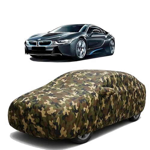 Image of Sulfar 100% Waterproof Car Body Cover Compatible with Mirror for BMW i8 with Long Lasting Durable Material (Triple Stitched, Full Bottom Elastic, Camouflage Army)