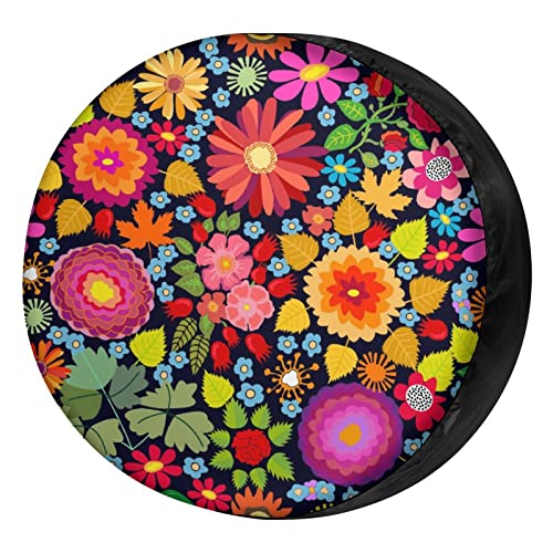 Image of Delerain Colorful Autumn Flowers Spare Tire Cover for RV Trailer SUV Truck and Many Vehicle, Wheel Covers Sun Protector Waterproof (15 Inch for Diameter 27 inch-29 inch)