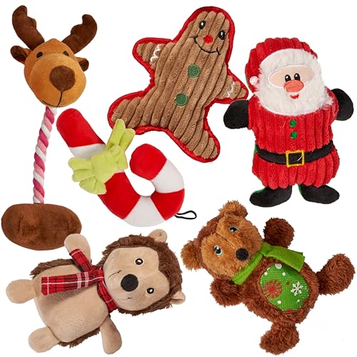 THE TWIDDLERS - 6 Christmas Squeaky Washable Plush Toys for Pets, Dog, Assorted Xmas Designs and Sizes That Your Pets Will Love, Xmas Dog Toys