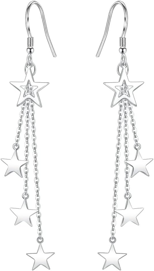 925 Sterling Silver Dangle Earrings with Charms Heart, Water drop, Moon, Star Long Drop Earring for Women Jewelry Gifts Hypoallergenic