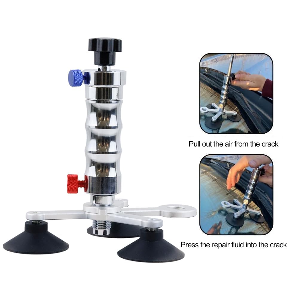 COYEUX Bomba De Vacío De Acero Inoxidable para Reparación De Parabrisas, Herramienta para Reparación De Cristales De Automóvil, con Orificio De Doble Rosca, Soporte para Reparación De Astillas En