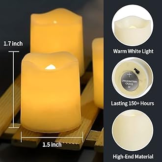 SHYMERY Flameless Votive Candles,Flameless Flickering Electric Fake Candle,24 Pack 200+Hour Battery Operated LED Tea Lights in Warm White for Wedding, Table, Halloween,Christmas Decorations 1.5"X1.7"