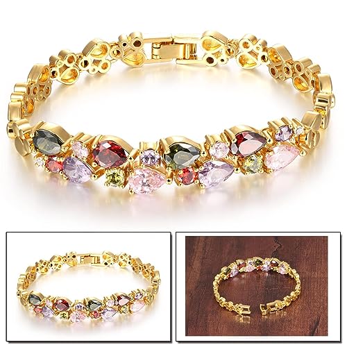 Sparkling ColorFul Zircon Double-layer Copper Gold Plated Colour Crystal Bracelet Beautiful Lovers For Women Birthday Jewelry +Box 5