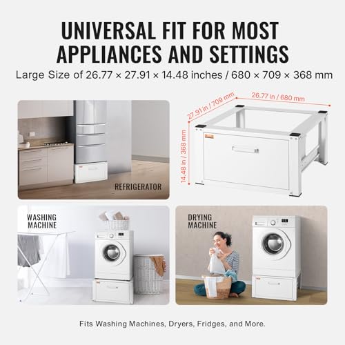 Image of VEVOR Laundry Pedestal 27 inch Wide 14.4 inch Height, Washer And Dryer Base Stand Platform Universal Fit 660lbs Capacity, Heavy Duty Multi-Functional Base for Washing Machine with Drawer & Rich Accessories