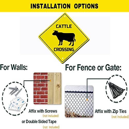 Image of Cattle Crossing Sign Funny Novelty Metal Tin Sign for Bar Club Country Home Coffee Shop Indoor& Outdoor Decor Yellow Street Sign 12X12inch | Fit to Bar Club Country Home Coffee Shop Indoor& Outdoor Use