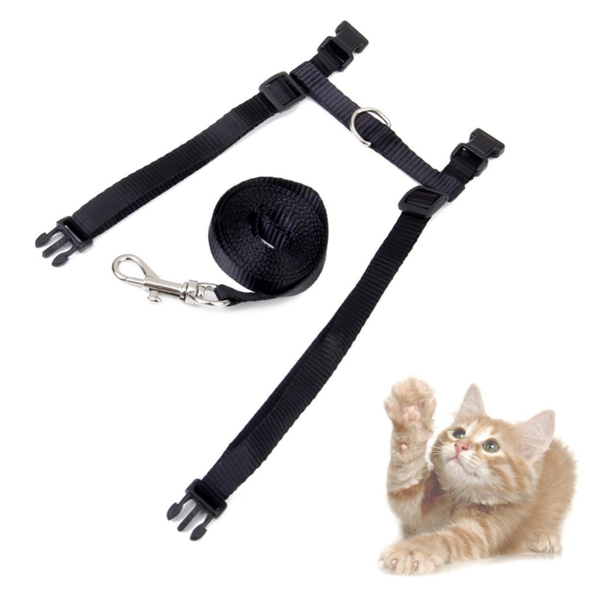 Yardwe Cat Harness and Leash Set Safety Strap Retractable Cat Rope Black Kitten Harness