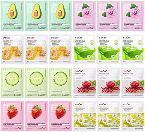 KOWLOON 24 Combo Pack Face Facial Mask, Natural Skincare Spa Facial Mask Set for Teen Girls - Moisturizing, Hydrate, Face Mask Sheet Nourishing, Cleansing, Soothe
