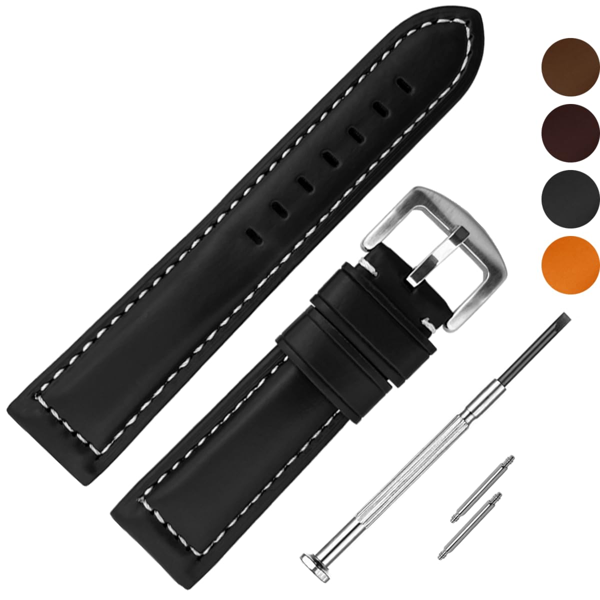 DBLACK BUGGY Half Padded Plain Design, Leather Watch Bands, Watch Straps for Men Women // For 20mm, 22mm, or 24mm Top Grain Leather Watch Strap (Choose Your Size & Color) (Black, 22mm) (B0D5MLC91N) Amazon Price History, Amazon Price Tracker