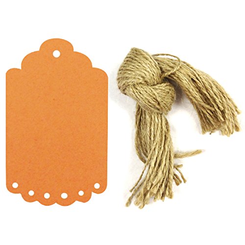 Wrapables 50 Gift Tags/Kraft Hang Tags with Free Cut Strings for Gifts, Crafts & Price Tags, Large Scalloped Edge (Orange)