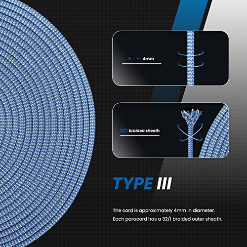 Abma Cord Paracord 620 lbs 4mm 9 Strands 100% Nylon 30M - Dark Blue & Silver Grey, Shockwave-dark Blue & Silver Grey, 30 Meters - Image 4