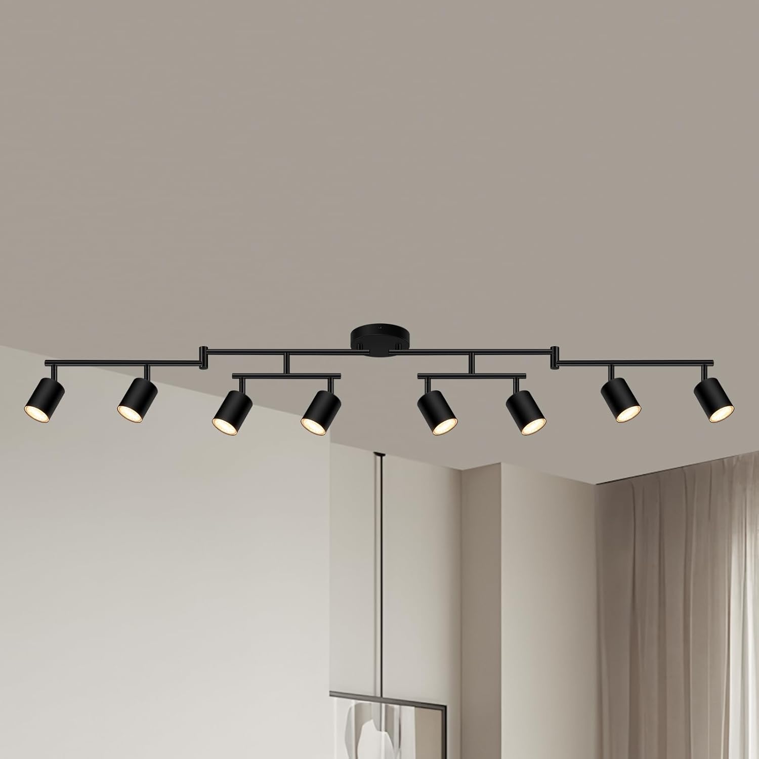 8 Light Track Lighting Fixtures Ceiling, Matte Black Kichen Track Lighting Fixtures, Rotatable Light Heads, Adjustable Modern LED Track Lights for Kitchen/Hallway, No GU10 Bulb Black 8 light track lighting?black?