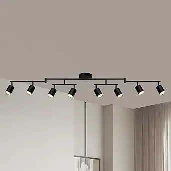 8 Light Matte Black Ceiling Track Lighting Fixtures - Modern Rotatable LED Heads for Kitchen and Hallway