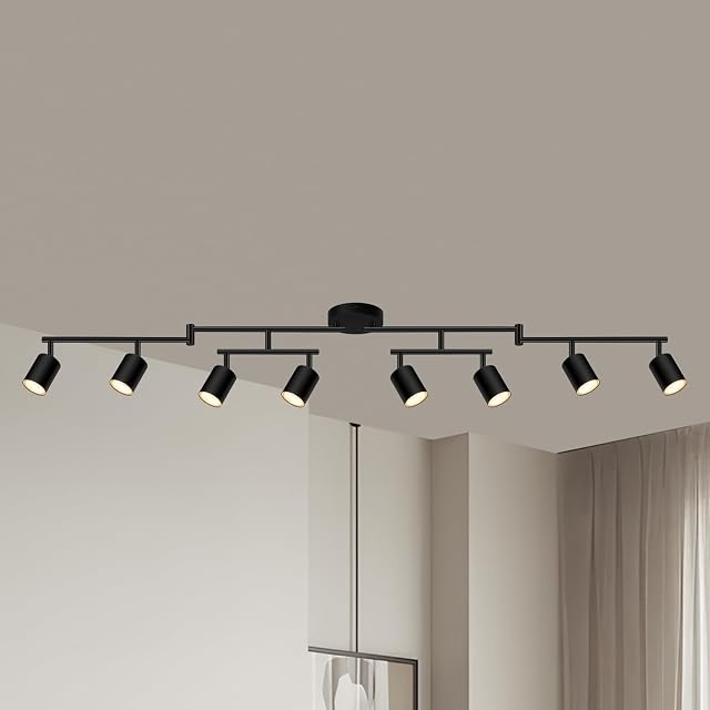 8 Light Track Lighting Fixtures Ceiling Matte Black Kichen Track Lighting Fixtures Rotatable Light Heads Adjustable Modern LED